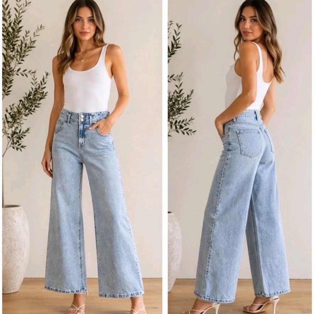 Habitual Emmette High Rise Wide Y2K Braided Waist 90's Light Wash Jeans 2 26